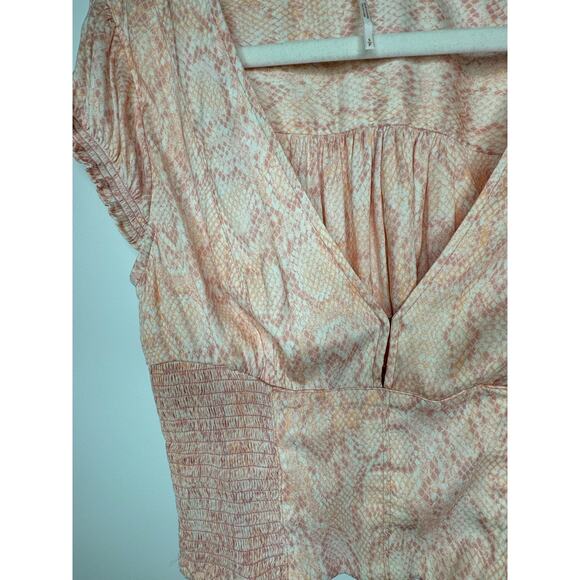 Free People Satin Pink & White Snakeskin Print Ruched Waist Corset Top Size S - Picture 2 of 5